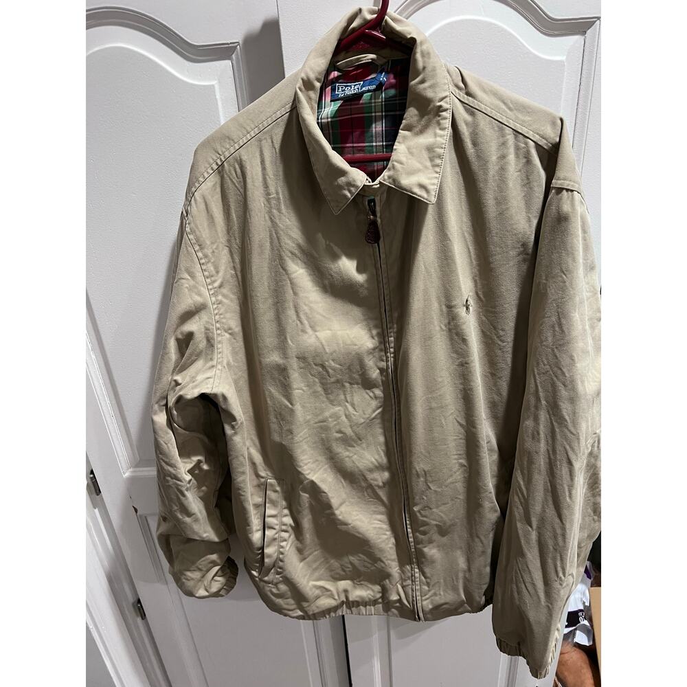 Polo Ralph Lauren Harrington Jacket XLT Beige Plaid Lining Full Zip Cotton USA
